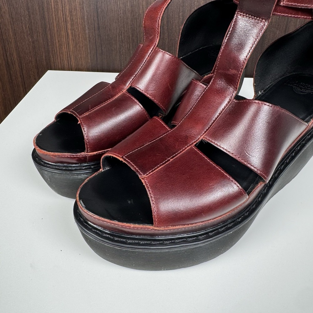 Dr. Martens Bessie Platform Leather Wedge Sandals Womens US 9 Oxblood Gladiator - Picture 4 of 16